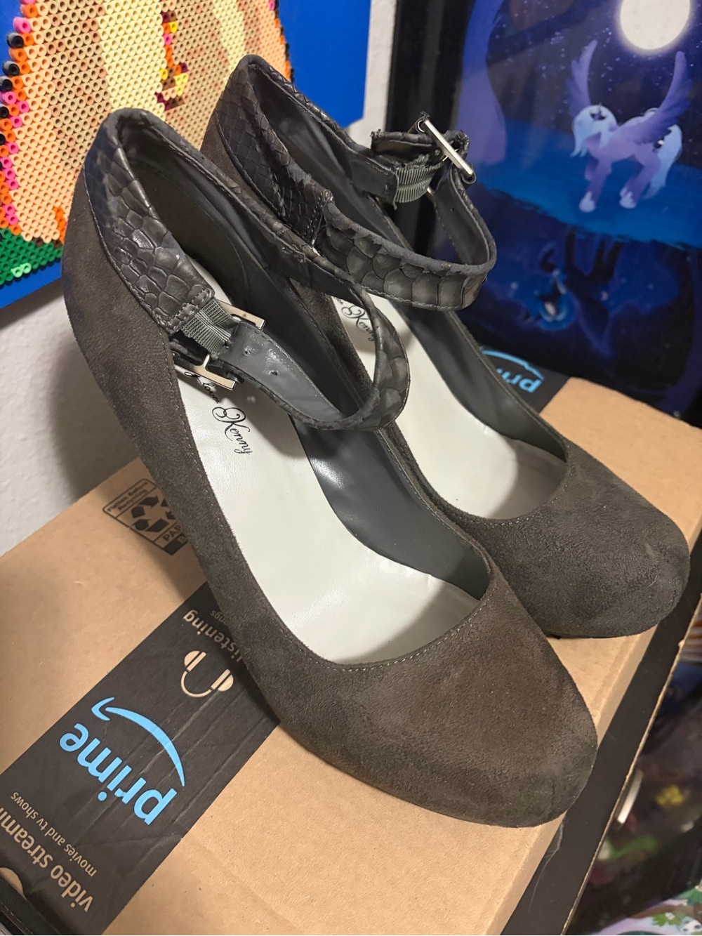 Penny Loves Kenny Dark Brown Suede Ankle-Strap Pumps